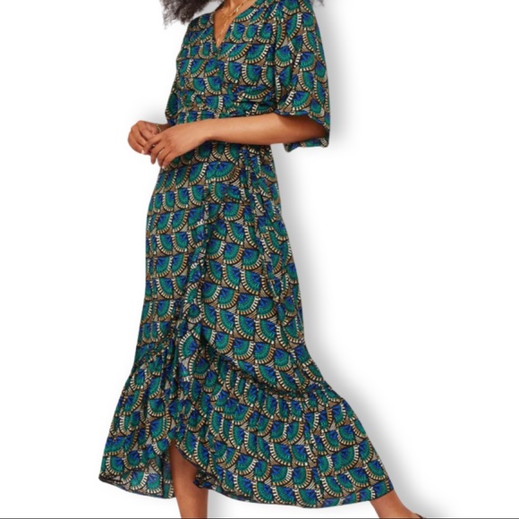 silk and salt peacock dress Silk & Salt Women's Journey Maxi Wrap Dress African Peacock XS